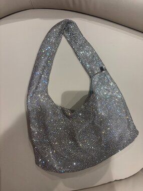 Kara Silver Crystal Mesh Shoulder Bag